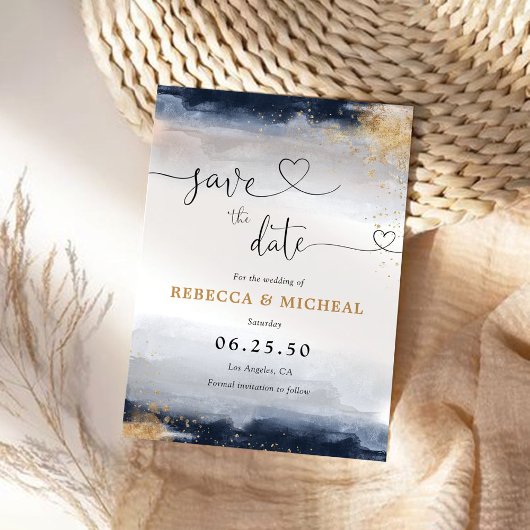 Navy und Gold Save the Date Card