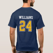 Navy und Gold Schulgeist Benutzerdefiniertes Baseb T-Shirt (Rückseite)