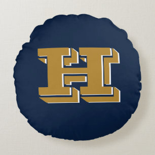 Navy- und Gold-Schulstolz-Farbstil-Monogramm Rundes Kissen