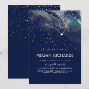Navy und Gold Shooting Star Starry Baby Dusche Einladung