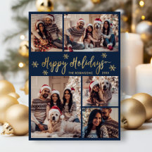 Navy und Gold Snowflake 5 Foto Collage Weihnachten