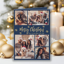 Navy und Gold Snowflake 6 Foto Collage Weihnachten