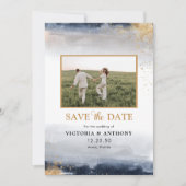 Navy und Gold speichern das Datum mit Fotokarte Save The Date (Vorderseite)