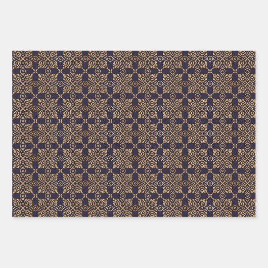 Navy und Gold Square Mandala Geschenkpapier Set (Vorderseite)