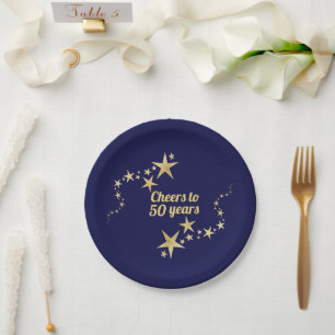 Navy und Gold Stars jubeln bis 50 Jahre Geburtstag Pappteller