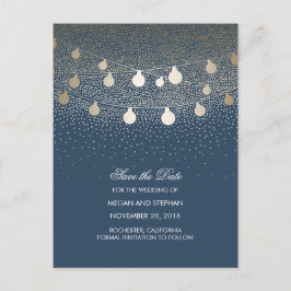 Navy und Gold String Lights Save the Date Ankündigungspostkarte