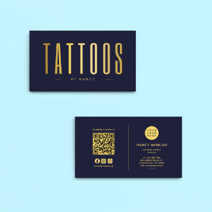 Navy und Gold Tattoo Künstler QR Code & Logo Visitenkarte