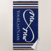 Navy und Gold Unendlichkeit Streifen Mr. & Mrs. Strandtuch (Vorderseite)