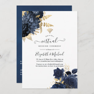 Navy und Gold Vintag Shabby Rose Virtual Wedding Einladung