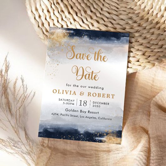 Navy und Gold Wedding speichern die Datumskarte Save The Date