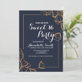 Navy und goldblütig 16 einladung (Stehend Vorderseite)