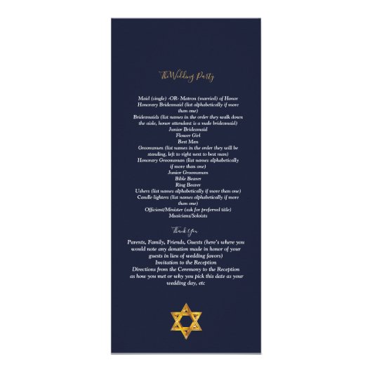 Navy und Golden Star des David-Zeremonie-Programms Werbekarte (Hinten)
