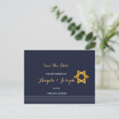 Navy und Golden Star von David Save the Date Postkarte (Stehend Vorderseite)