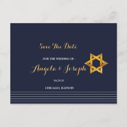 Navy und Golden Star von David Save the Date Postkarte (Vorderseite)