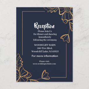 Navy und goldene Blüten Ankündigungspostkarte