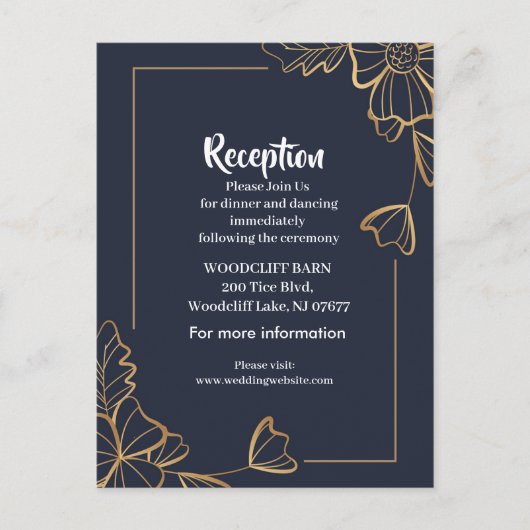 Navy und goldene Blüten Ankündigungspostkarte (Vorderseite)