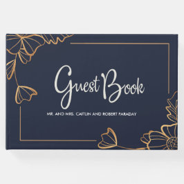 Navy und goldene Blüten Gästebuch