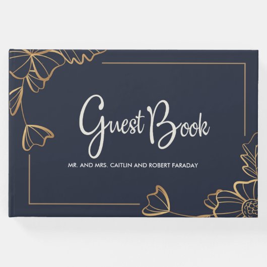 Navy und goldene Blüten Gästebuch (Vorderseite)