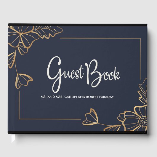Navy und goldene Blüten Gästebuch (Vorderseite)