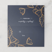 Navy und goldene Blüten Platzkarte (Außenseite Aufgefaltet)