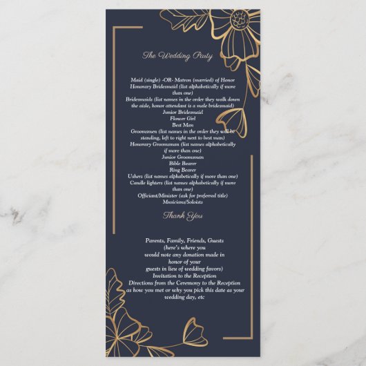 Navy und goldene Blüten Programm (Rückseite)