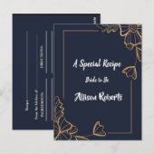 Navy- und goldene florale Brautparty Postkarte (Vorne/Hinten)