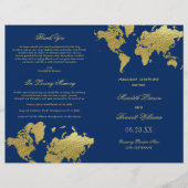Navy- und Goldfarbene Weltkarten-Hochzeitsprogramm (Vorderseite)