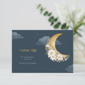 Navy und Goldfolie über der Mond Babydusche Dankeskarte (Stehend Vorderseite)
