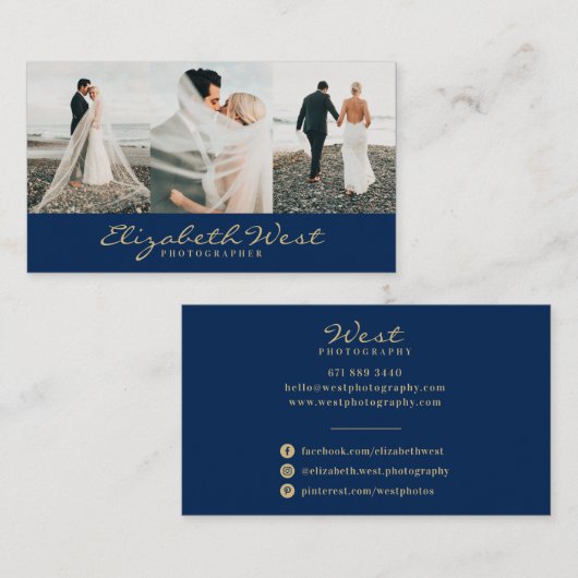 Navy- und Goldfotografie Foto Typografie Visitenkarte (Vorne/Hinten)