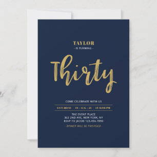Navy- und Goldschrift 30. Geburtstagsfeier Einladung