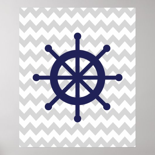 Navy und Graues Zickzack Wasserschiff Poster (Vorne)