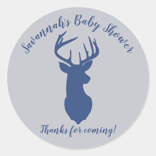 Navy und Gray Deer Head Baby Shower Sticker (Vorderseite)
