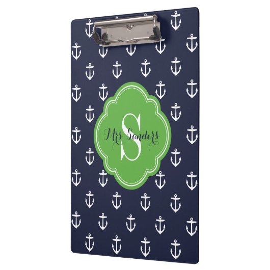 Navy und Green Anchors Custom Monogram Klemmbrett (Links)