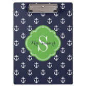 Navy und Green Anchors Custom Monogram Klemmbrett (Vorderseite)