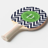 Navy und Green Zickzack Monogram Tischtennis Schläger (Vorderseite)
