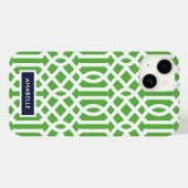 Navy- und Grün-Trellis-Monogramm Case-Mate iPhone Hülle (Rückseite (Horizontal))