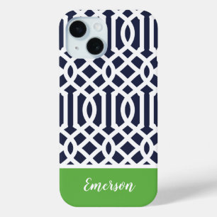 Navy- und Grün-Trellis-Monogramm Case-Mate iPhone Hülle