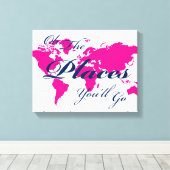 Navy und Hot Pink World Map Orte Sie werden Kunst Leinwanddruck (Insitu (Holzboden))