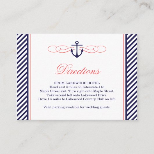 Navy und Koral Nautical Wedding Card Begleitkarte (Vorderseite)