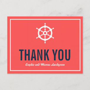 Navy und Koral Nautical Wedding Danke Postcard Postkarte