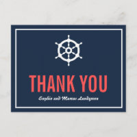 Navy und Korallen Nautic Helm Danke Postcard
