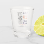 Navy und Korallen zwei Foto Save the Date Schnapsglas (Rückseite)