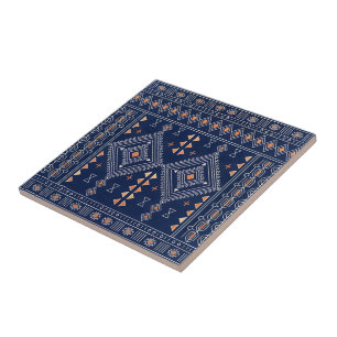 Navy und Kupfer Südwestlicher Stammes-Kilim Fliese
