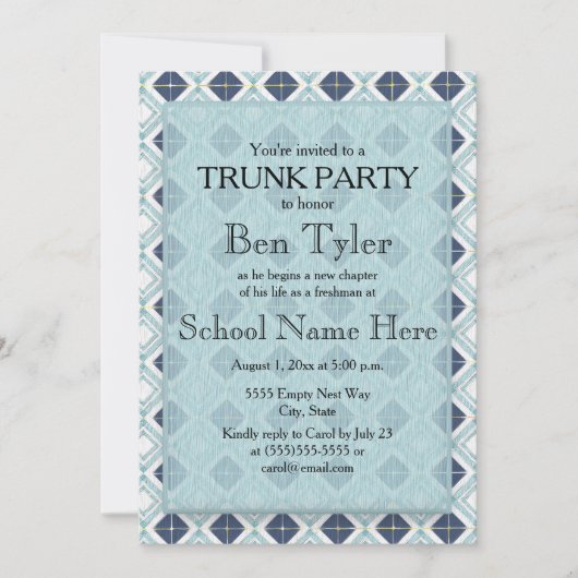 Navy und Light Blue Diamond Pattern Trunk Party Einladung (Vorderseite)
