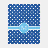 Navy und Light Blue mit White Polka Dot Monogram Fleecedecke (Vorderseite)
