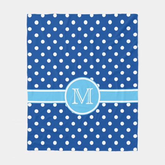 Navy und Light Blue mit White Polka Dot Monogram Fleecedecke (Vorderseite)