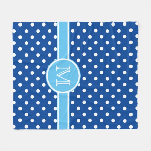 Navy und Light Blue mit White Polka Dot Monogram Fleecedecke (Vorderseite (Horizontal))