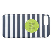 Navy und Lime Green Preppy Strips Custom Monogram Case-Mate iPhone Hülle (Rückseite (Horizontal))