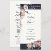 Navy- und Mauve-Blumen-Aquarell-Hochzeitsprogramme Programm (Vorne/Hinten)