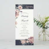 Navy- und Mauve-Blumen-Aquarell-Hochzeitsprogramme Programm (Stehend Vorderseite)